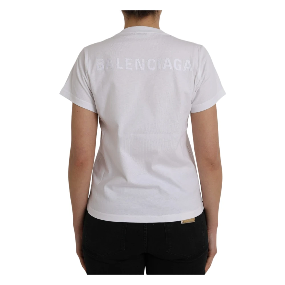Balenciaga Katoenen T-shirt met Ronde Hals White Dames