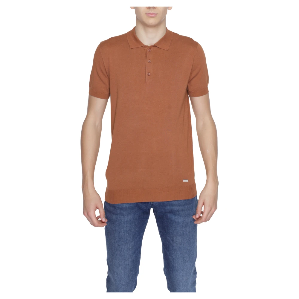 Gianni Lupo Bruine Viscose Polo Shirt met korte mouwen Brown Heren