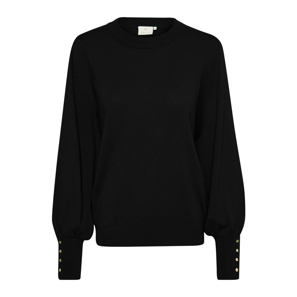 Kaffe Flatterende Gebreide Trui met Pofmouwen Black Dames