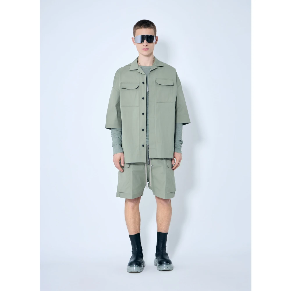 Rick Owens Stretch Cargo Shirt Klassieke Kraag Green Heren
