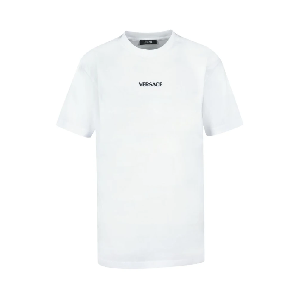 Versace Herr Vit Toppar L, Bomull, Broderad T-Shirt I Bomullsjersey