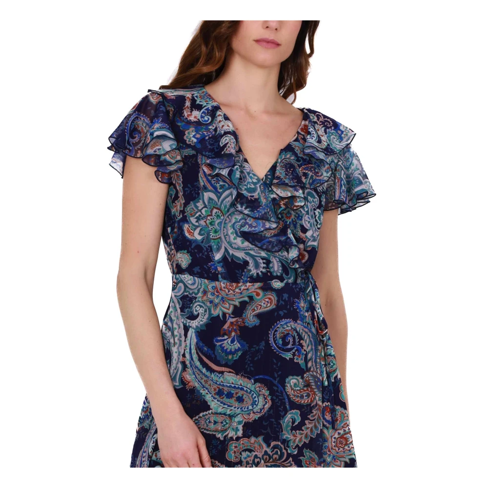 Liu Jo Blauwe Wrap Paisley Jurk met Ruches Multicolor Dames