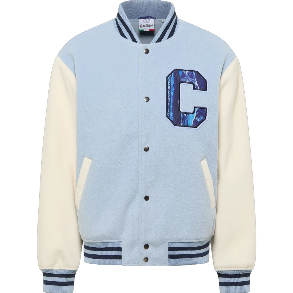 Carlo Colucci Men's Blue Bomber Jackets, L, College Jacket