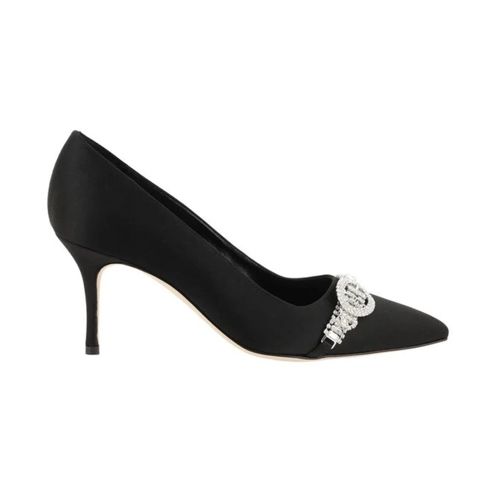 Manolo Blahnik Women's Black Pumps, 7 Uk, Rhinestone Buckle Kitten Heel Pumps