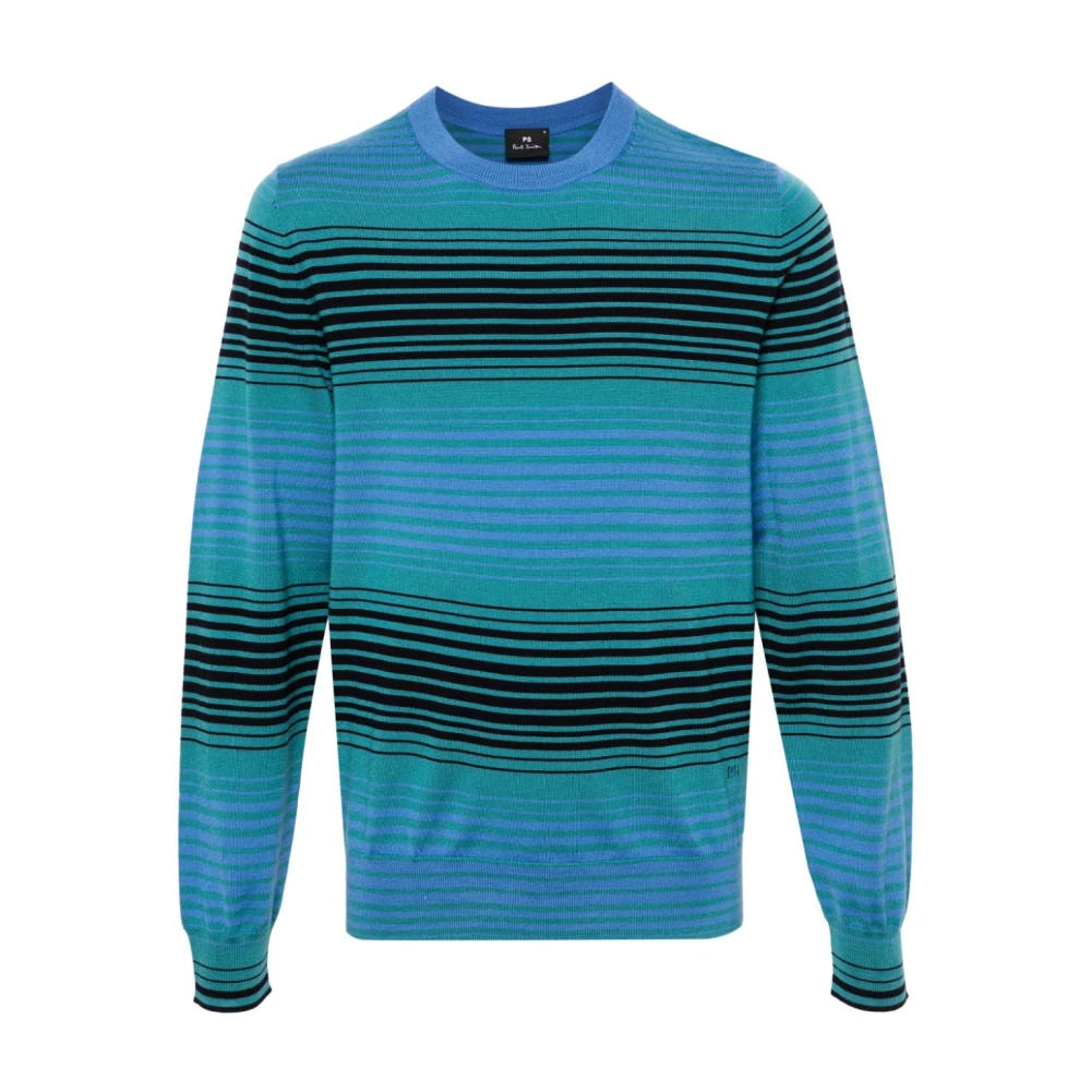 PS By Paul Smith Blauw Gestreepte Crewneck Sweater Blue Heren