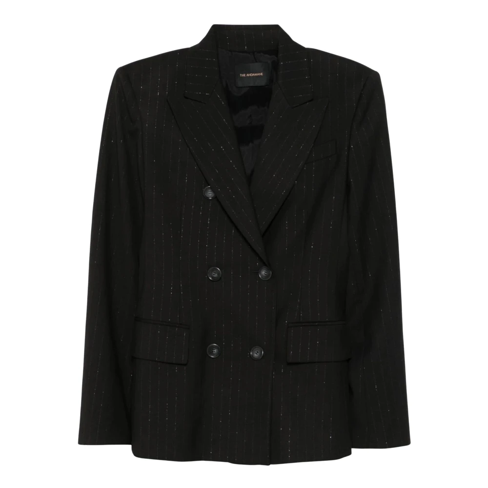 Andamane Zwart Gestreepte Blazer Dubbel-Breasted Jas Black Dames