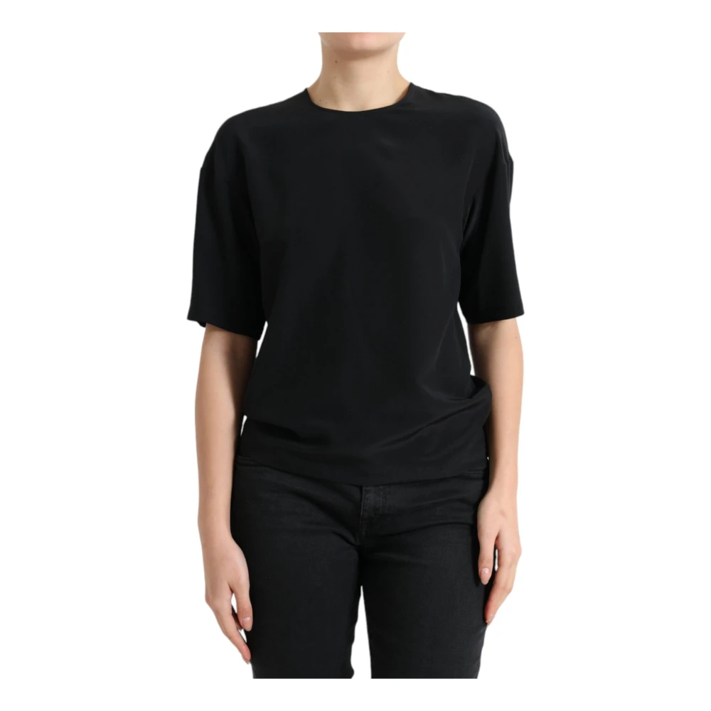 Dolce & Gabbana Women's Black Short Sleeve Silk Blouse Top
