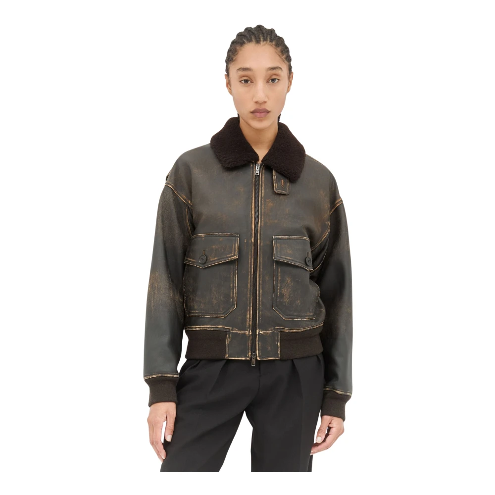 The Row Vintage Shearling Leren Jas Black Dames