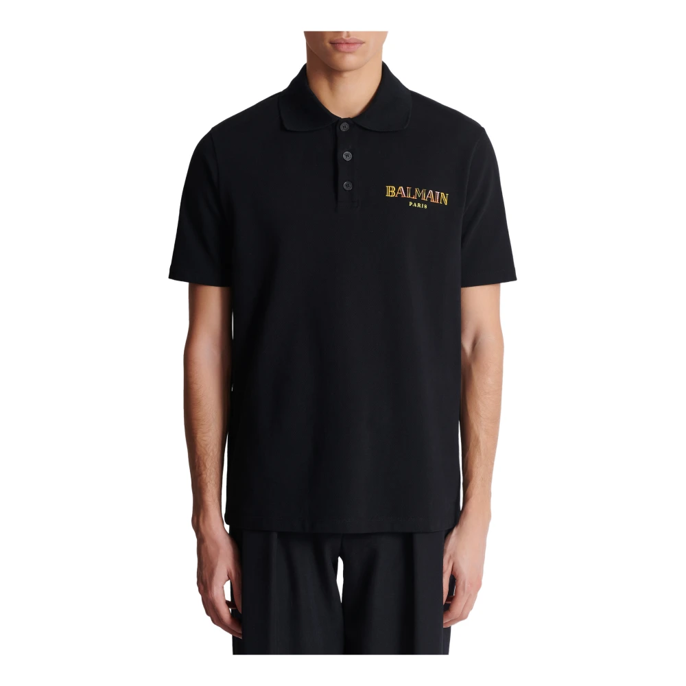 Balmain Vintage geborduurd katoenen poo shirt Black Heren