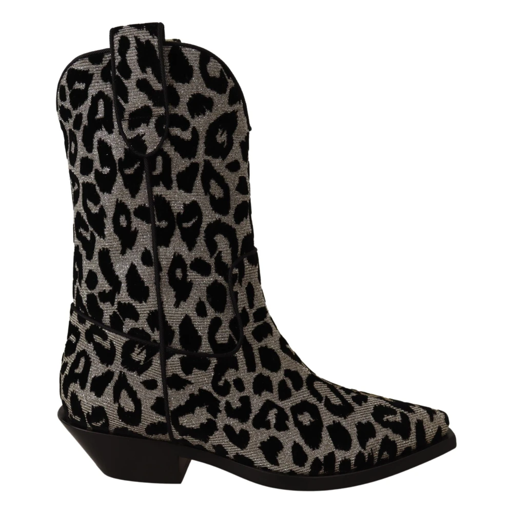 Dolce & Gabbana Women's Black Cowboy & Biker Boots, 4 Uk, Elegant Leopard Print Mid Calf Boots