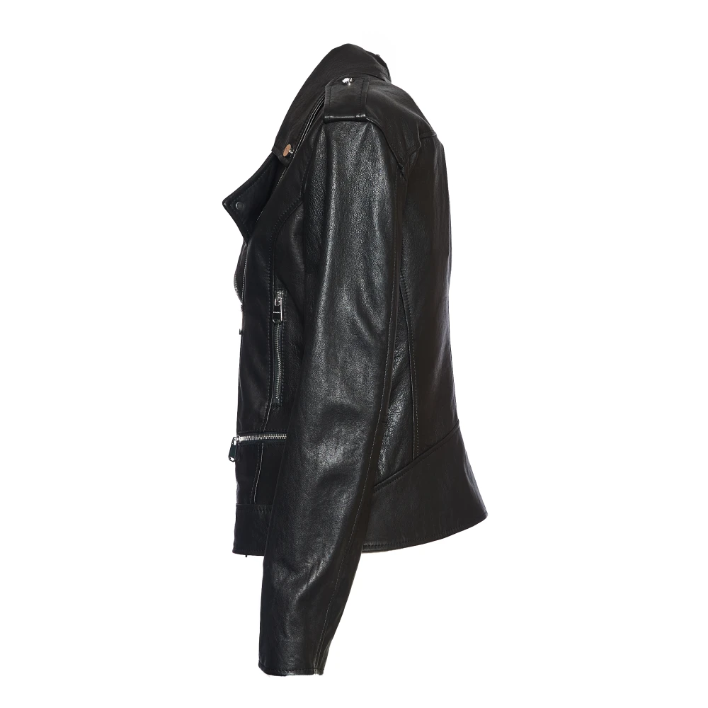 Dondup Zwarte leren jas voor vrouwen Black Dames