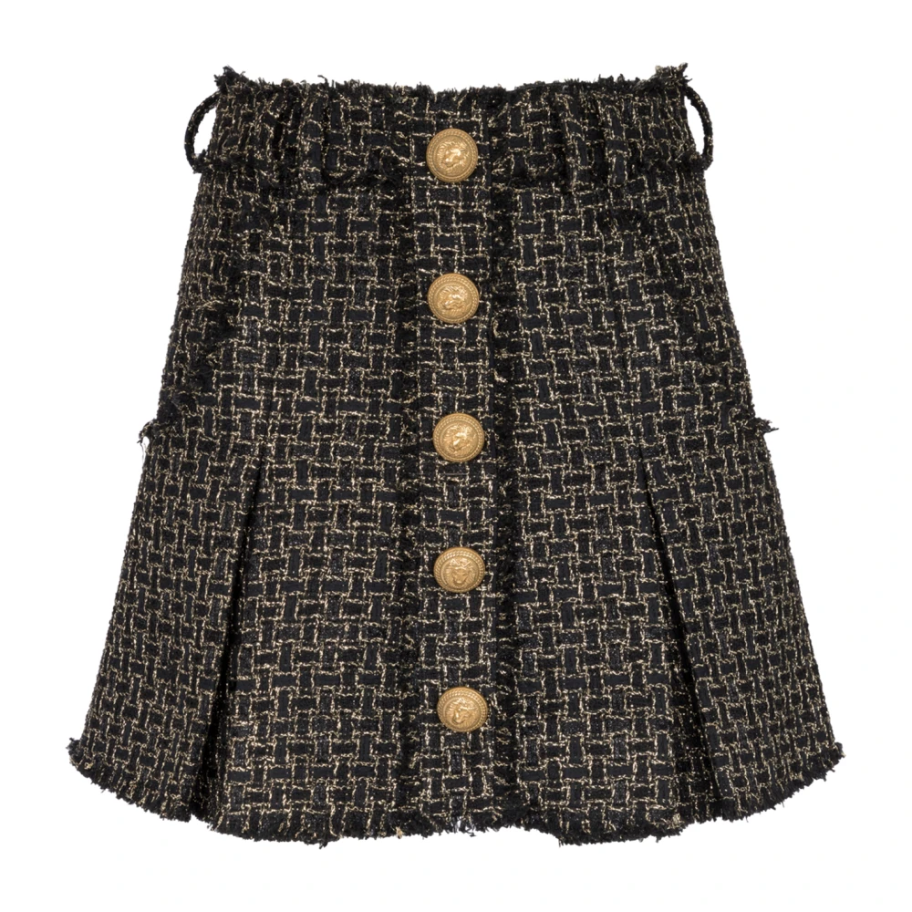 Balmain Women's Black Lurex Tweed Pleated Skirt - Short Skirts - S - Skirts