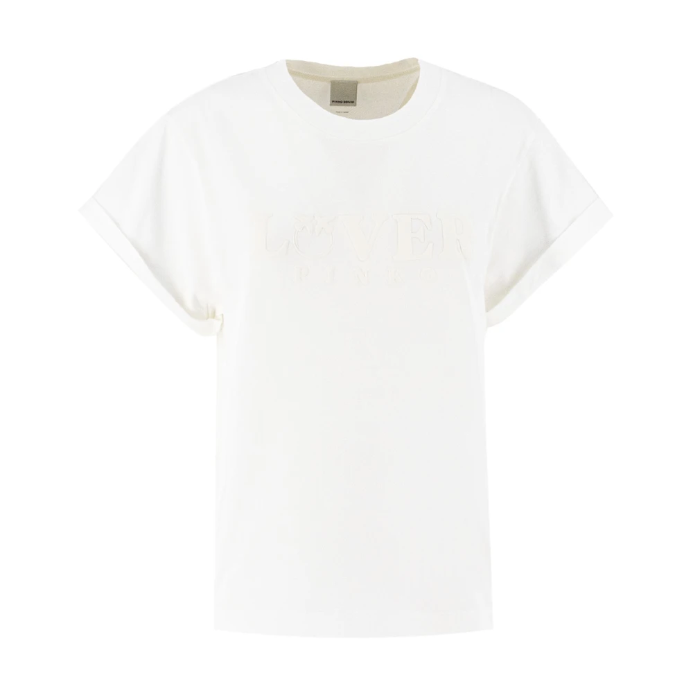 Pinko Crew-neck Jersey T-shirt met Lover Print White Dames