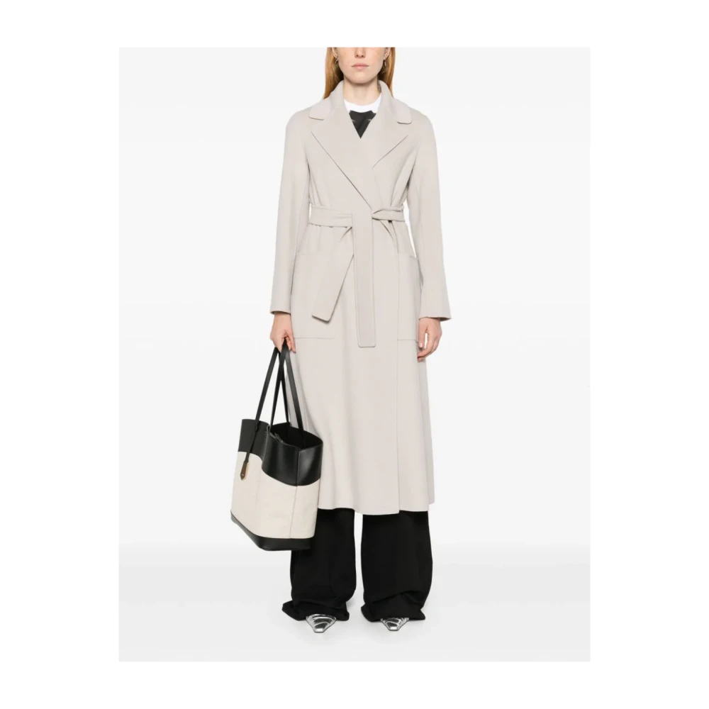 Max Mara Beige Wol Wrap Jas Wijd Uitlopende Silhouet Beige Dames