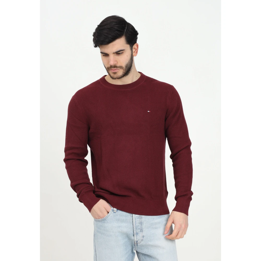 Tommy Hilfiger Bordeaux Crew Neck Sweater Red Heren