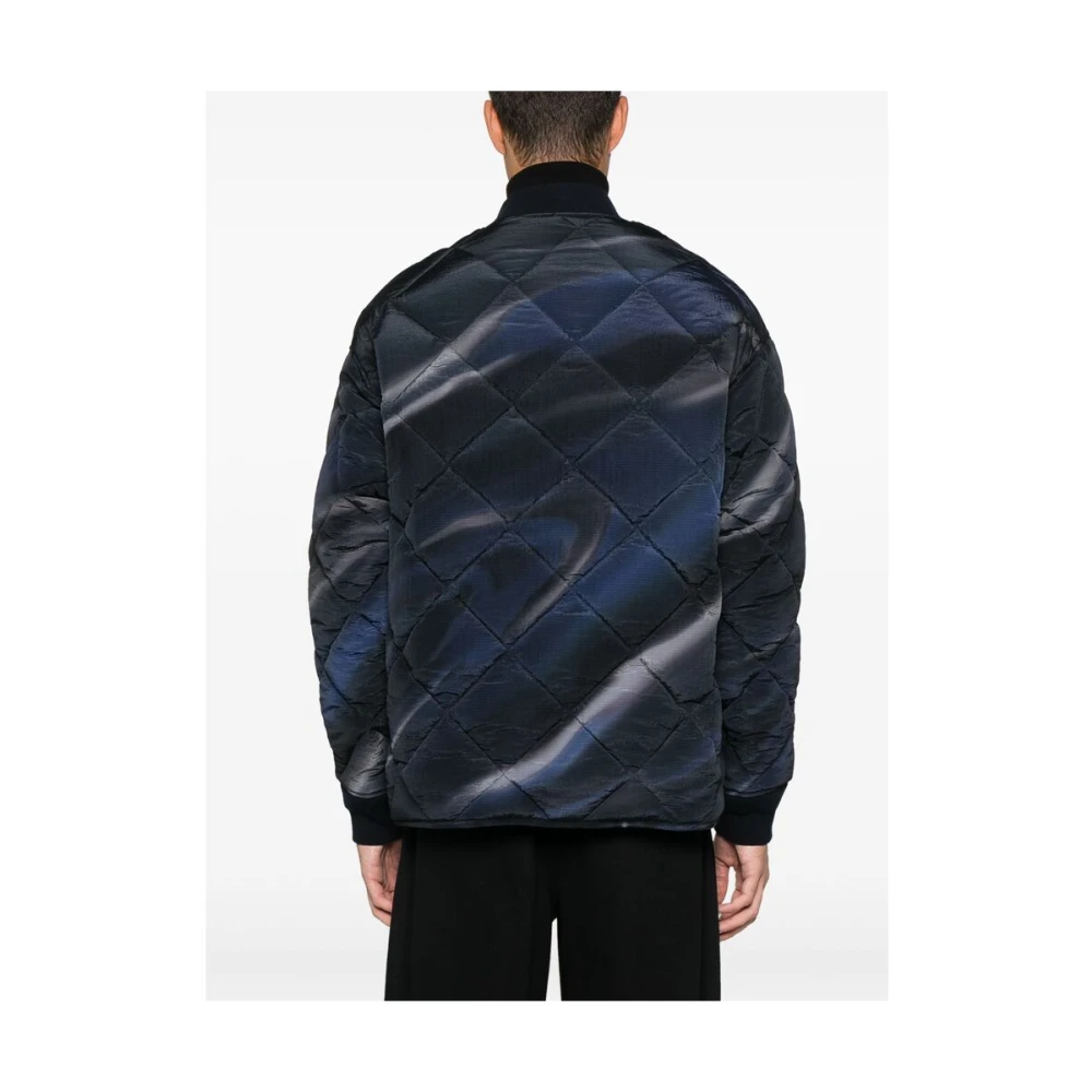 Emporio Armani Blauw Diamant Gestikt Gewatteerd Jack Blue Heren