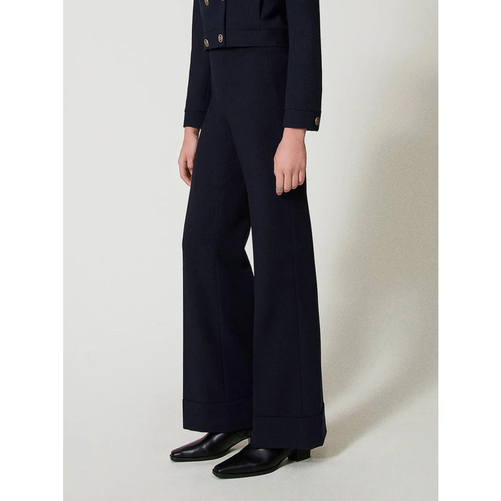Twinset Blauwe Chino Broek Hoge Taille Recht Blue Dames