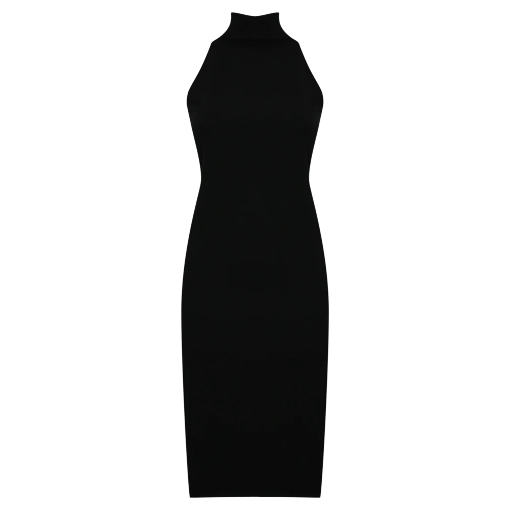 Twinset Zwarte Halternek Jurk Geribbeld Mouwloos Black Dames