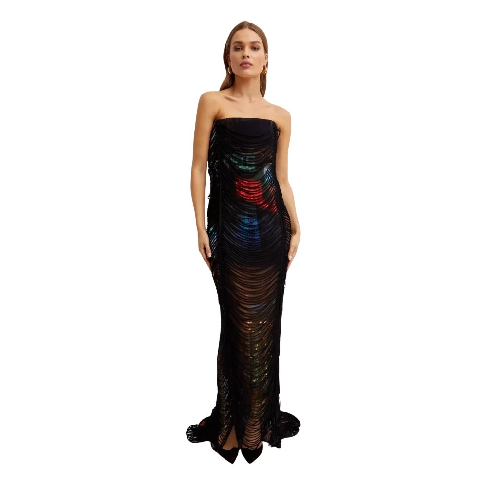 Jean Paul Gaultier Women's Black Colorful Striped Maxi Dress