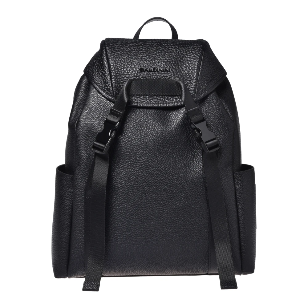 Baldinini Men's Black Backpacks, One Size, Tumbled Leather Rucksack