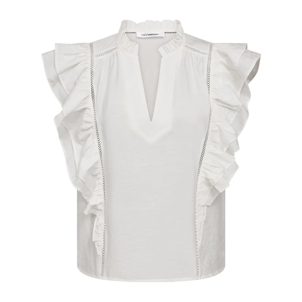 Co'couture Women's White Blouses, L, Callumcc Lace Frill V-Top