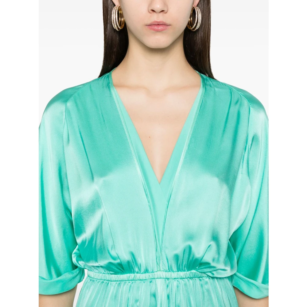 Forte Elastische Taille V-Hals Jurk Green Dames