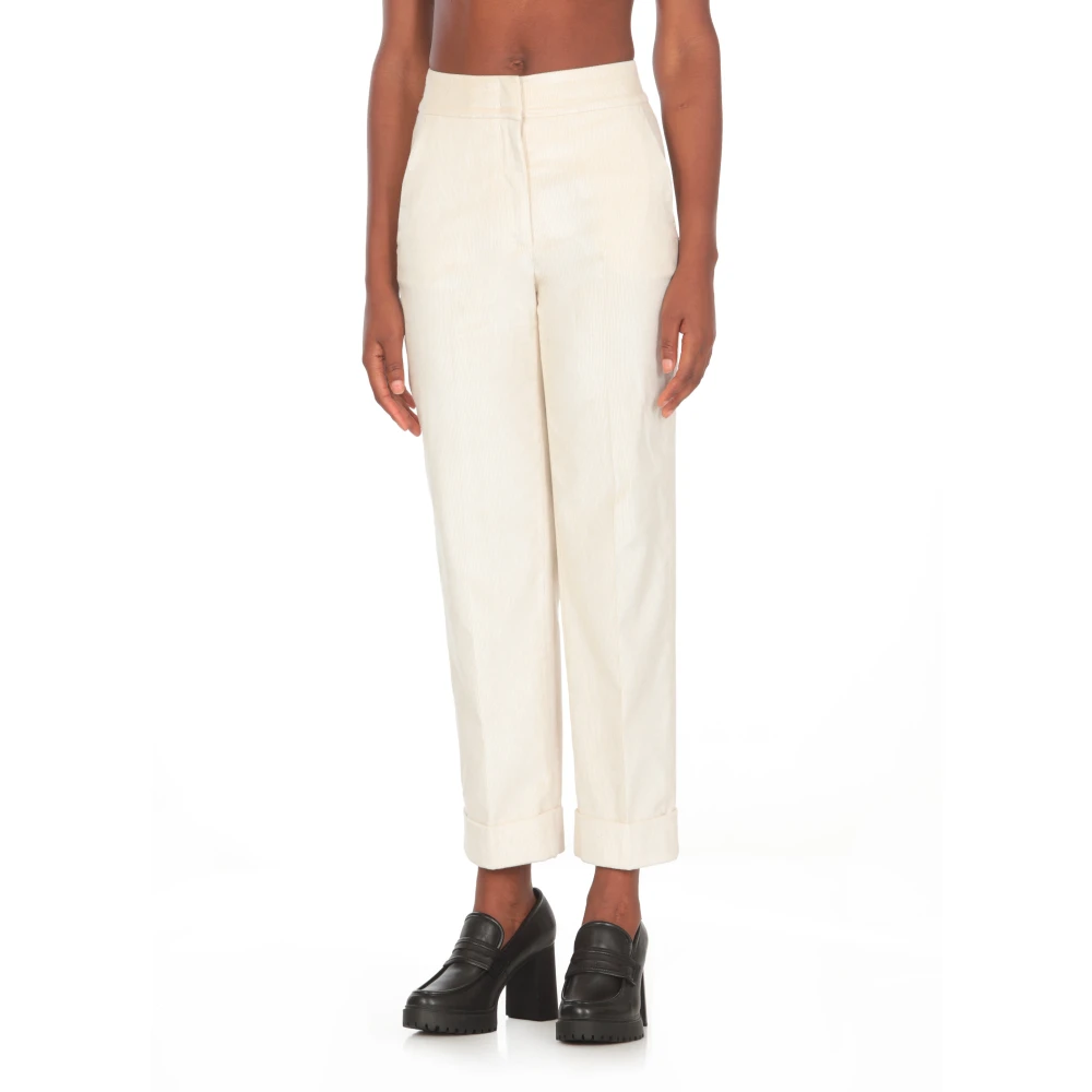 PESERICO Katoenen ribfluwelen broek Ivory Beige Dames