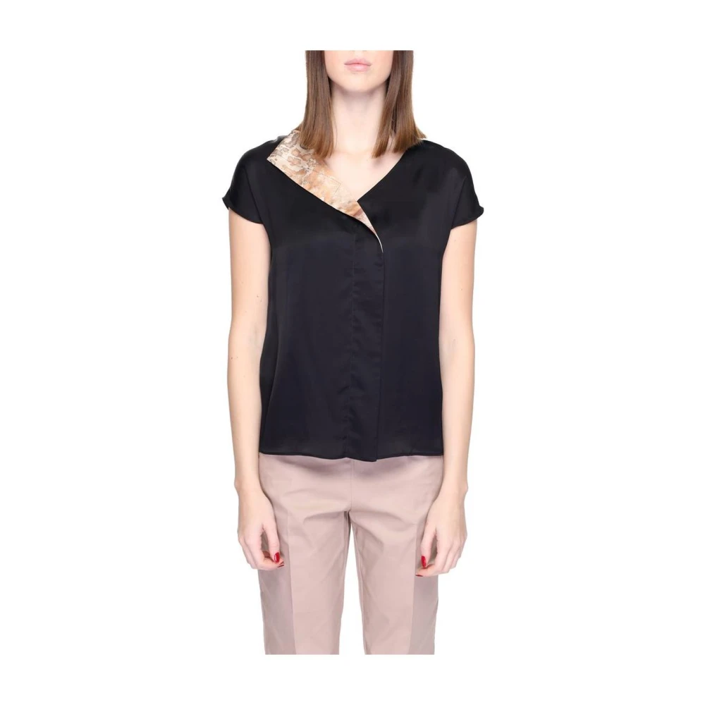 Alviero Martini 1a Classe Zwarte Viscose Blouse met Korte Mouwen Black Dames