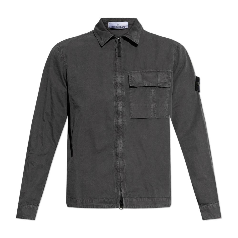 Stone Island Gray Zip-Up Overshirt - Male - Light Jackets - Xl - Jackets