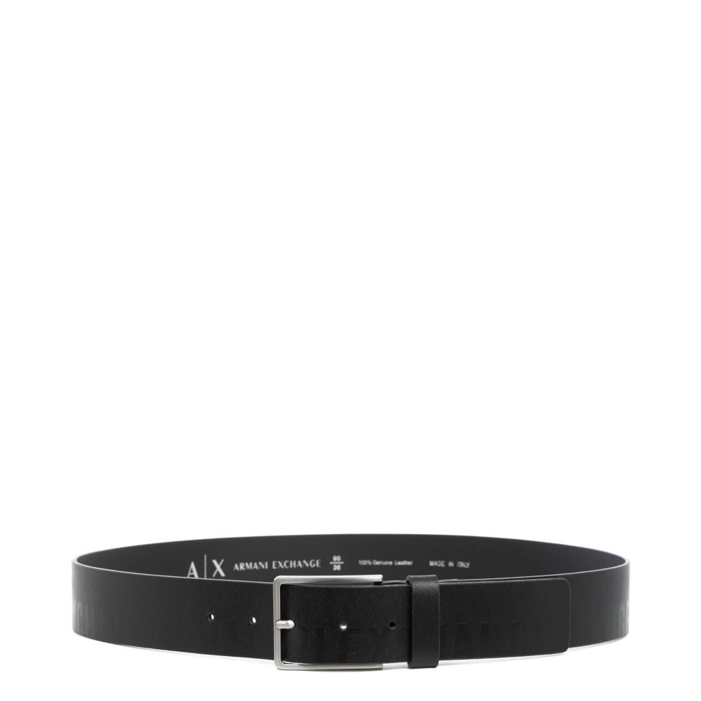 Armani Exchange Effen Gesp Riem met Logo Detail Black Heren