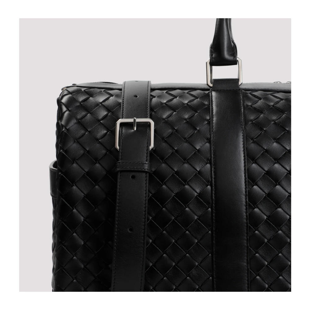Bottega Veneta Zwarte Classic Intrecciato Duffle Tas Black Heren