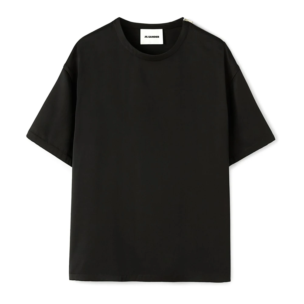 Jil Sander Zwarte zijden T-shirt met ritssluiting Black Heren