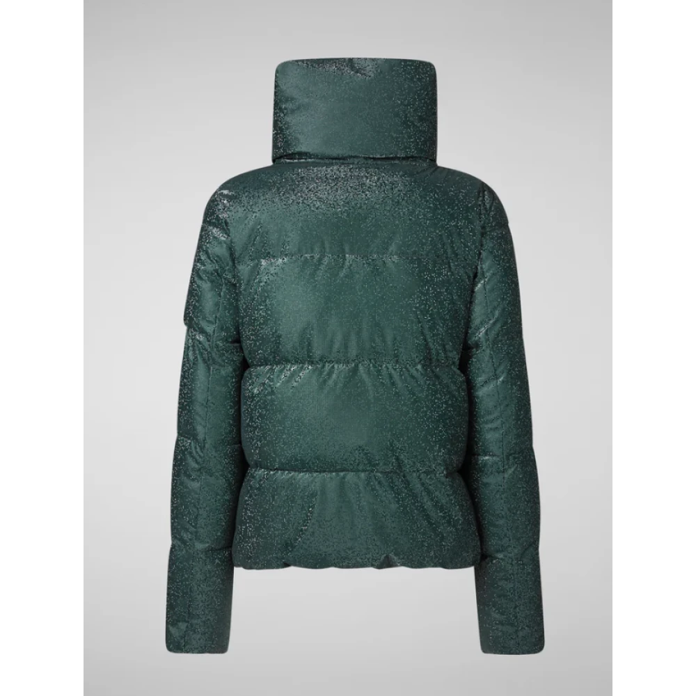 Save The Duck Glitterende Groene Gewatteerde Hoge Hals Jas Green Dames