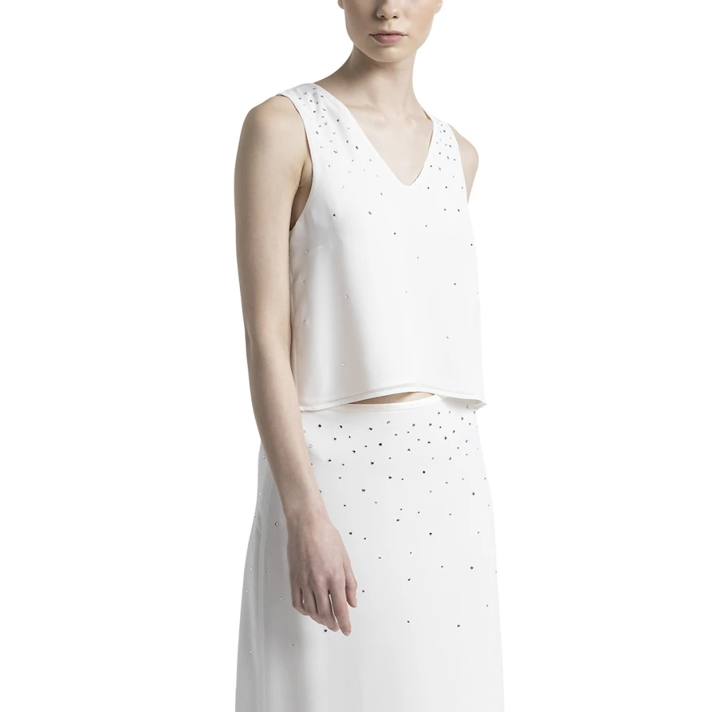 PESERICO Lichte crêpe crop top met kristallen White Dames