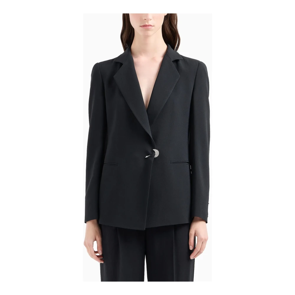 Emporio Armani Zwarte Satijnen Jas met Strass Piercing Black Dames