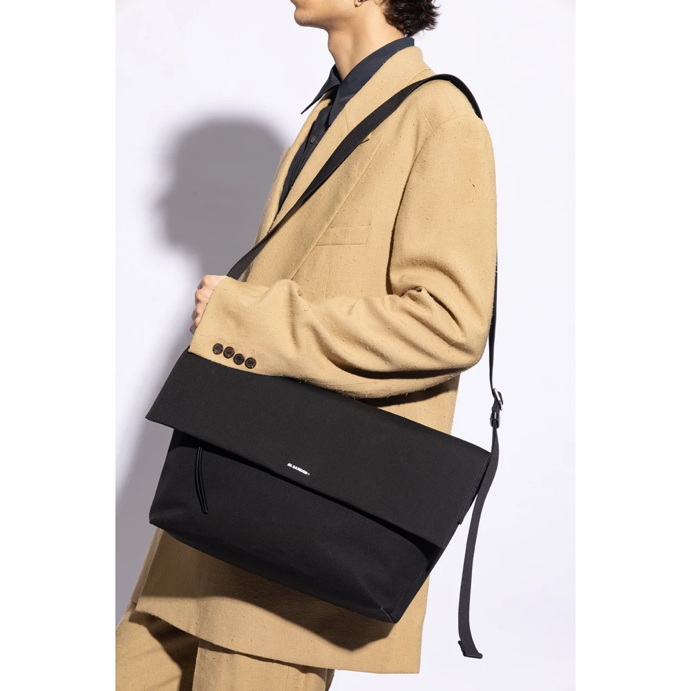 Jil Sander Schoudertas met logo Black Heren