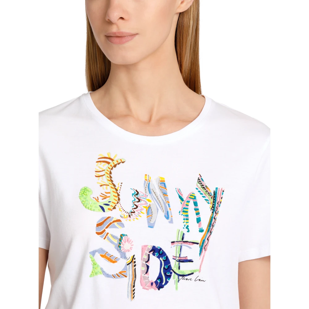 Marc Cain Kleurrijk Print T-shirt met kralen en pailletten White Dames