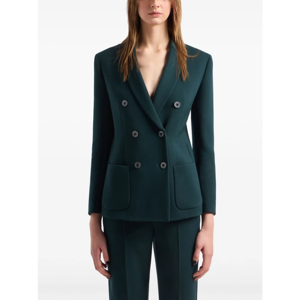 Giorgio Armani Groene wollen jassen met logoknopen Green Dames