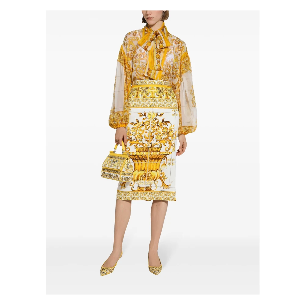 Dolce & Gabbana Majolica Print Zijden Midi Rok Multicolor Dames