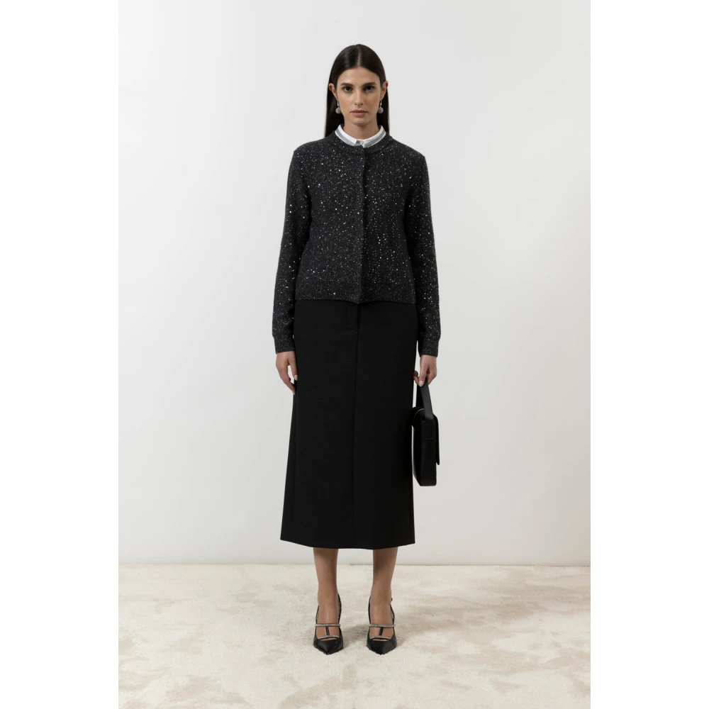 PESERICO Dubbele technische stof lange rok Black Dames
