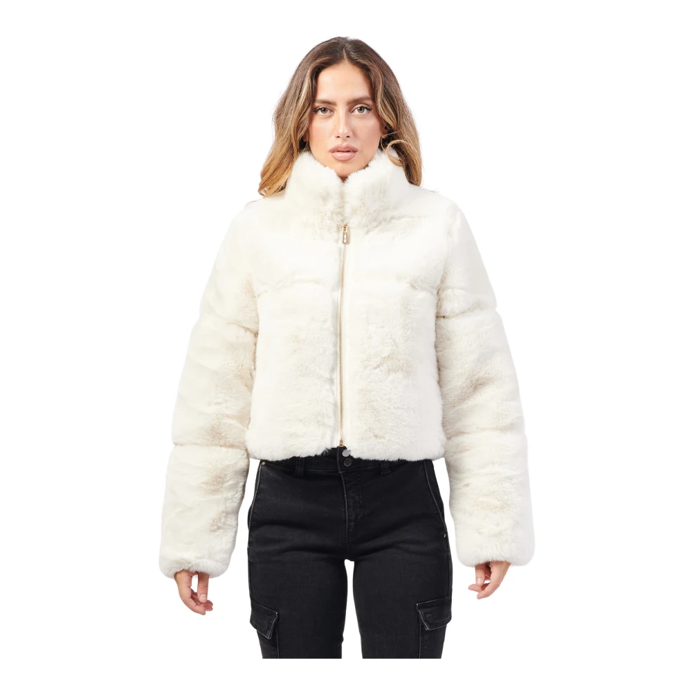 YES ZEE Witte bomberjack in imitatiebont White Dames
