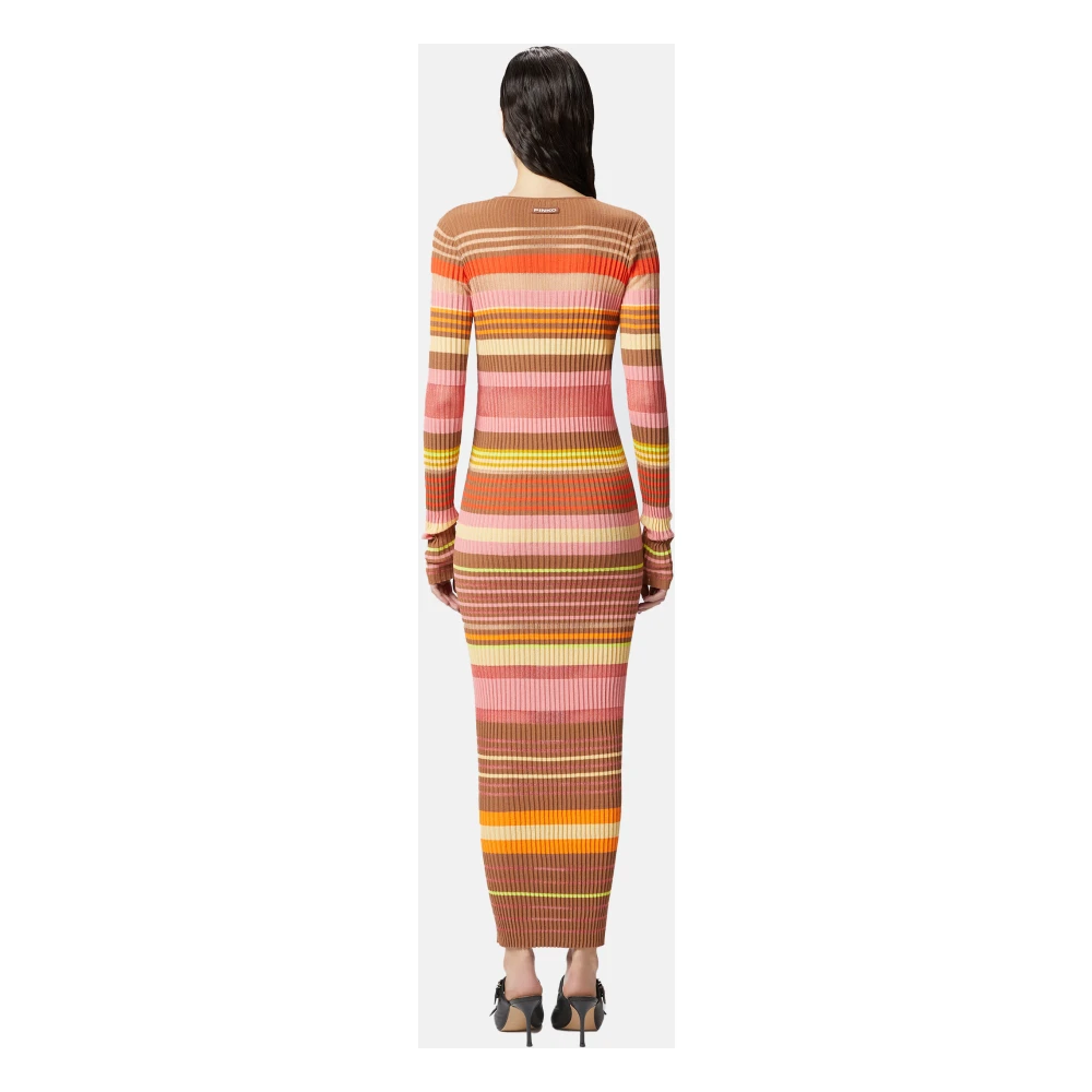 pinko Regenboog Ribben Linnen Jurk Multicolor Dames