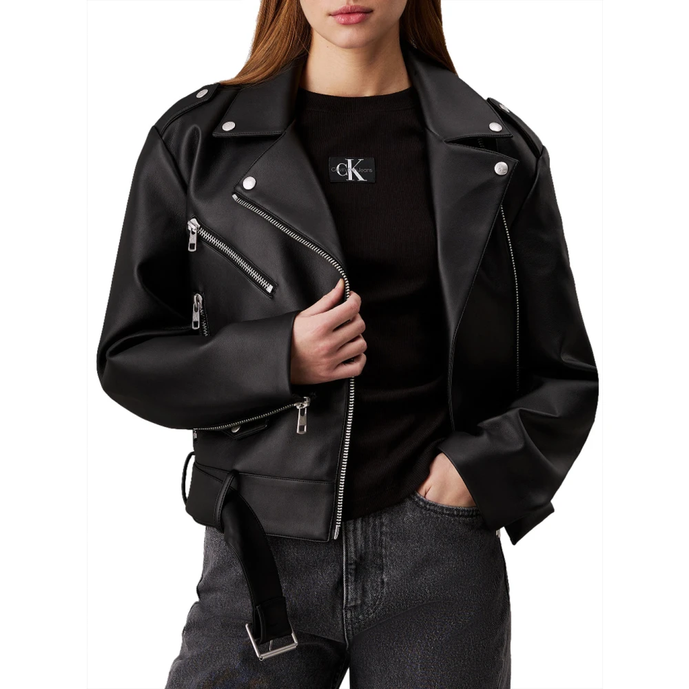 Calvin Klein Jeans Zwarte Biker Eco-Leren Jas Black Dames