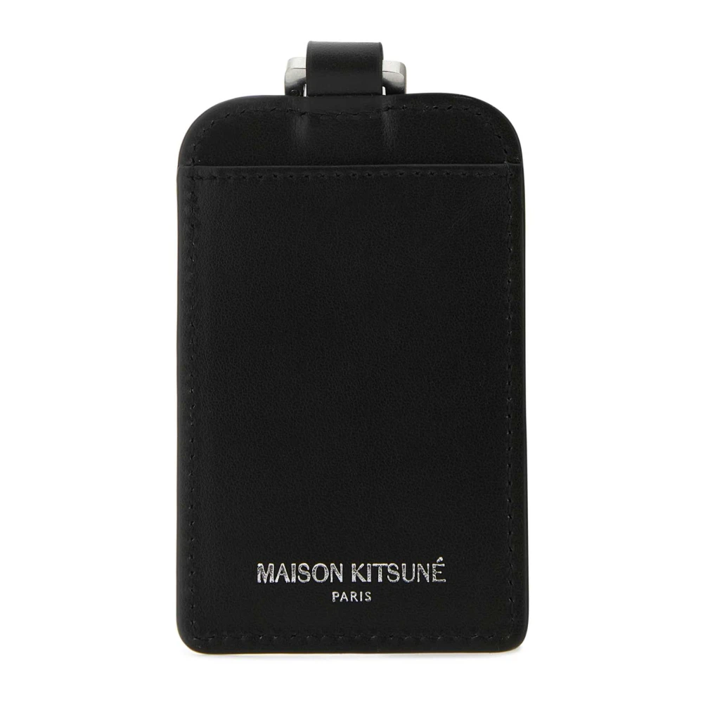 Maison Kitsuné Stijlvolle Zwarte Leren Kaarthouder Black Heren