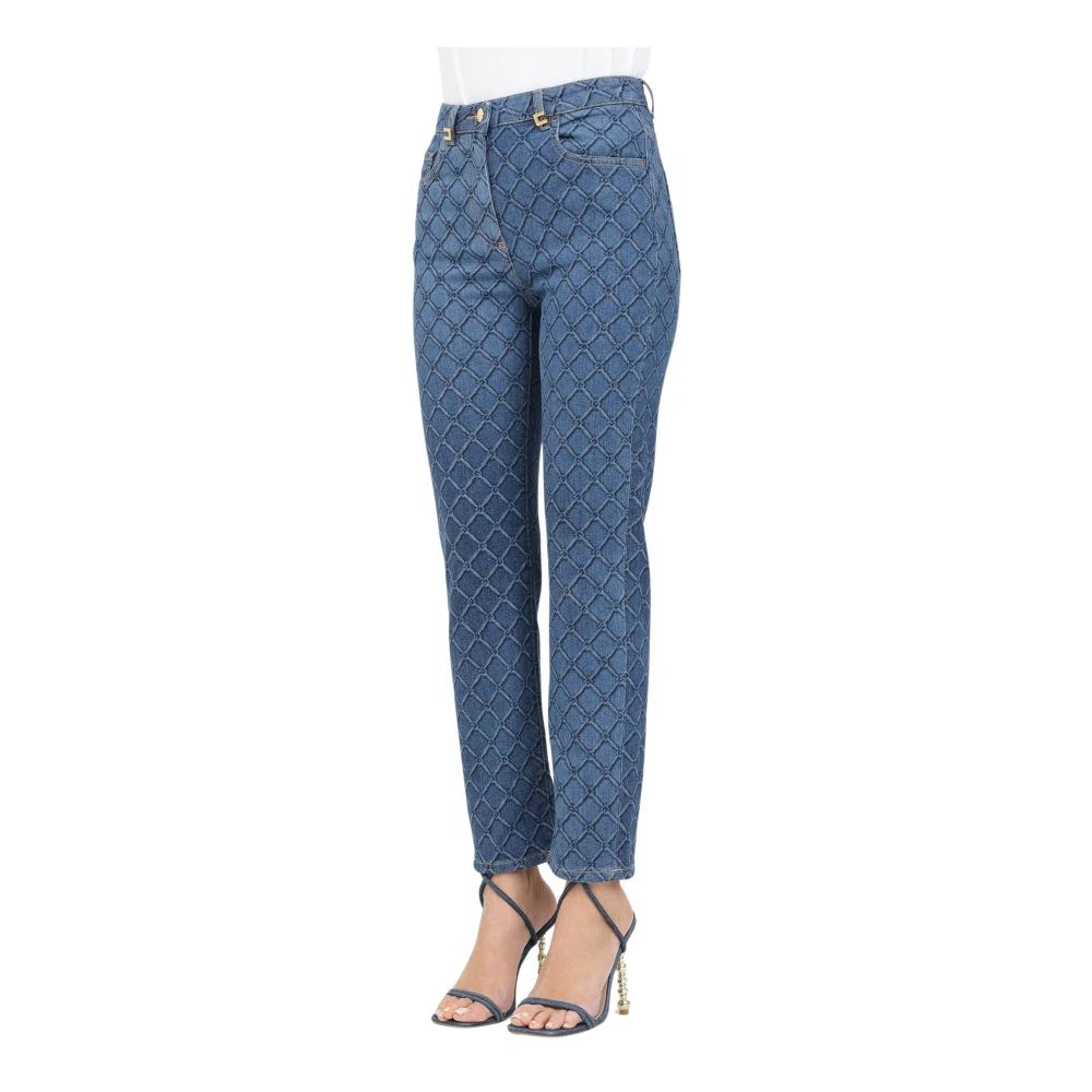 Elisabetta Franchi Blauwe denim jeans met laserprint Blue Dames