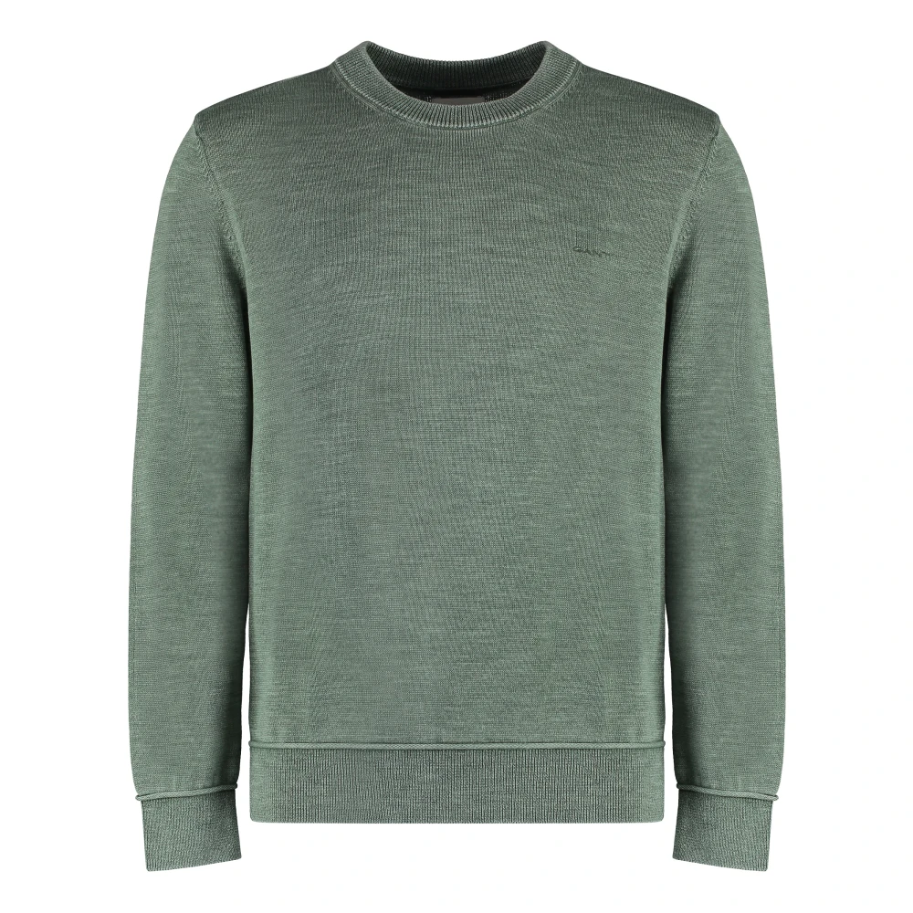 Gant Geribbelde Katoenen Crew-Neck Sweater Green Heren