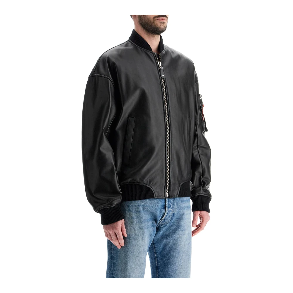 Dsquared2 Zwarte leren bomberjack Black Heren
