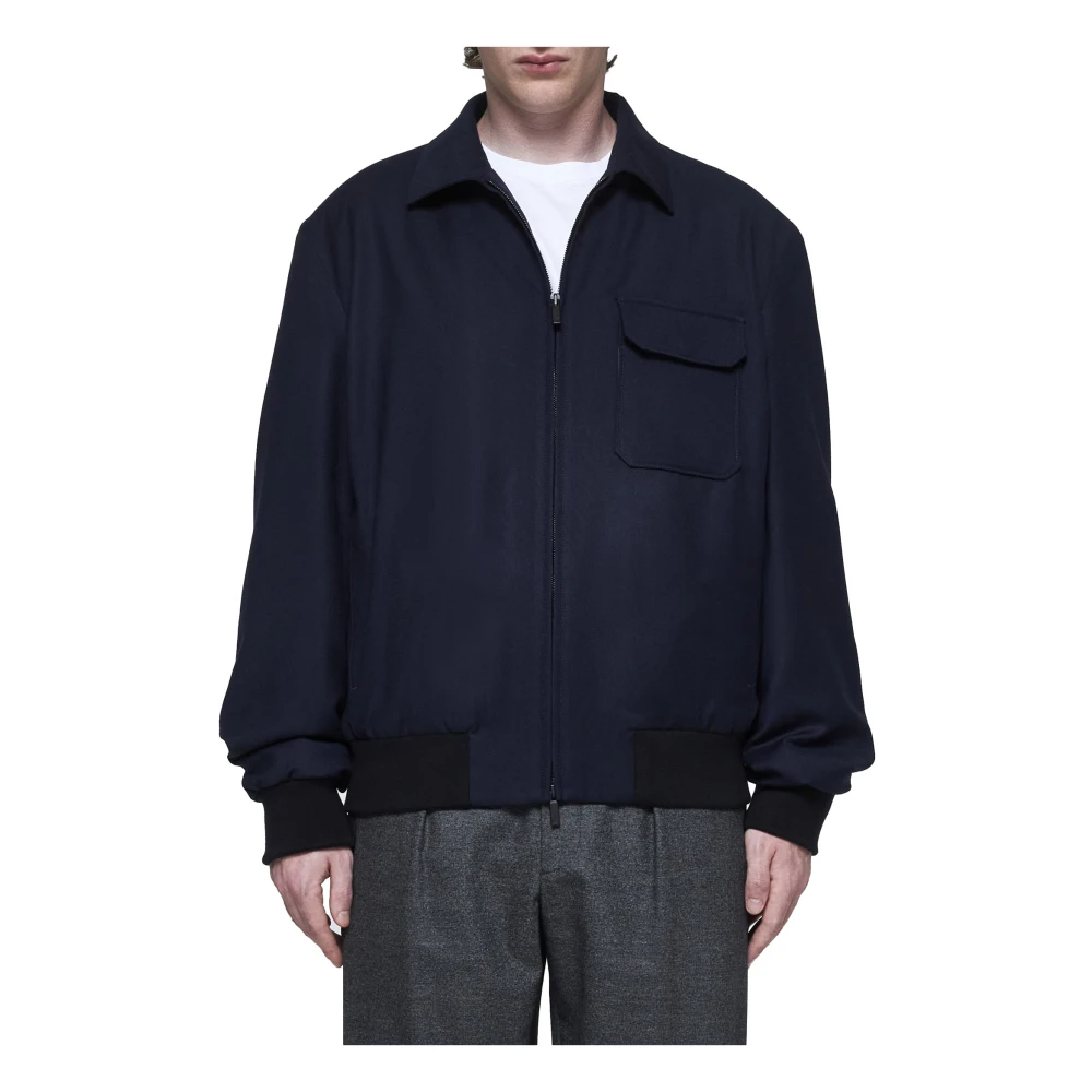Giorgio Armani Blauwe Wol Blouson Jas Blue Heren