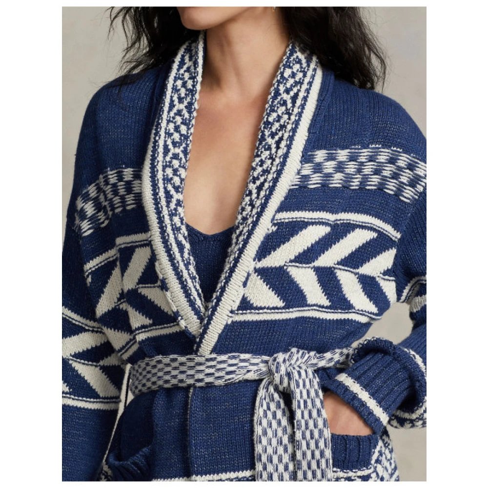 Polo Ralph Lauren Geometrisch Design Gebreide Cardigan Blue Dames