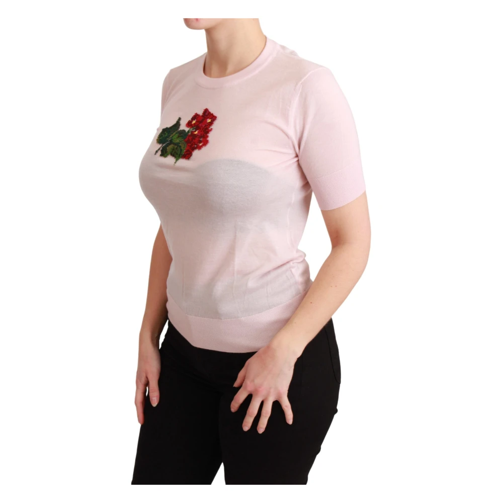 Dolce & Gabbana Roze Geborduurde Kasjmier Blouse Pink Dames